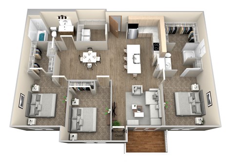 Floor plan for 3 beds, 2 baths, 1406 sqft